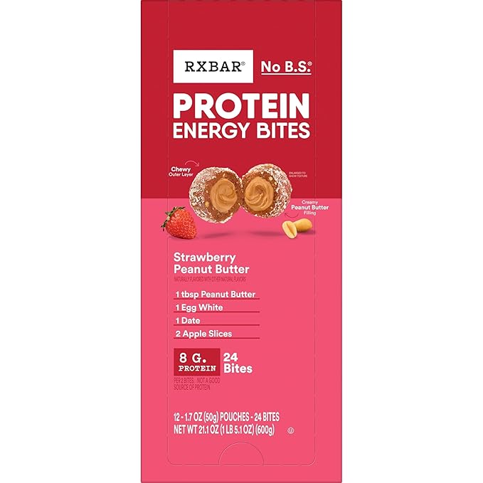 RXBAR Protein Energy Bites, Gluten Free Protein Balls, Strawberry Peanut Butter, 21.1oz Box (24 Bites) 