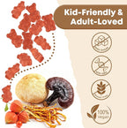Mushroom Gummies Supplement with Ashwagandha - Lion Mane Mushroom Supplement for Adults Kids with Reishi Cordyceps Brain Supplements for Memory and Focus Organic Vegan Non GMO Mixed Fruit Flavor 60CT
