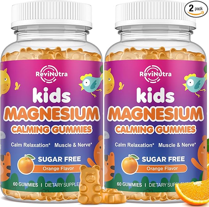 2 Pack Calm Magnesium Gummies for Kids - Magnesium Glycinate Supplement for Sleep, Brain, Immune & Bone Health - Great Tasting Magnesium Gummies for Adults & Kids - Sugar Free Orange