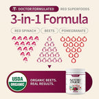 Snap Supplements Organic Beet Root Powder Nitric Oxide Supplement for Men & Women, Red Spinach & Pomegranate, Supports Healthy Energy & Blood Pressure Already in Normal Range, 30 Servings, Mixed Berry
