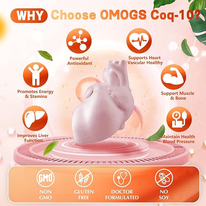 OMOGS CoQ10 400mg Softgels, Coenzyme Q10 High Absorption Supplements Support Heart Health, Cardiovascular Health, Immune System & Cellular Energy Production, Gluten Free, 60 Softgels