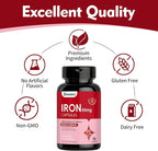 Iron Supplement - Iron 65mg High Absorption Iron Bisglycinate with Vitamin C, Calcium, Gentle Iron Pills for Women Men - Non GMO & Gluten Free, Stomach Friendly, 90 Capsules