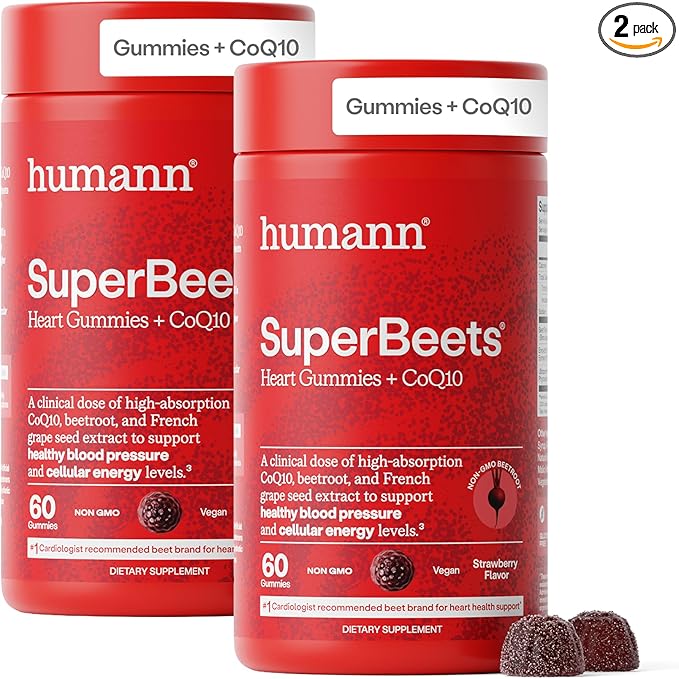 Humann SuperBeets Heart Gummies Advanced - CoQ10 150 mg Plus Beet Root Powder & Grape Seed Extract, 120 Count