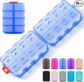 Foldable Weekly Pill Organizer 2 Times a Day with 2 Extra Compartments - Etched Labels - Portable 7 Day AM PM Medicine Box, Week Daily Travel Pill Case Holder for Meds, Vitamin, Supplement -Clear Blue