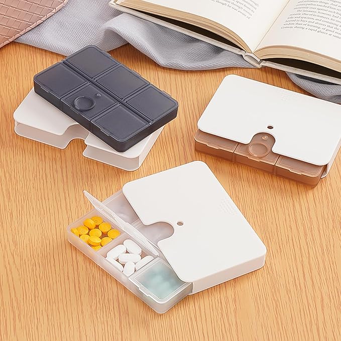 Portable Pill Organizer, 6 Compartments Travel Pill Case for Purse or Pocket -Small Pillbox Dispenser Home Travel Supplement Holder to Hold Medicines, Cod Liver Oil, Supplements (3 Count White)