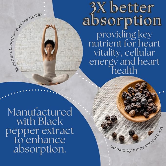 Research Labs Advanced Absorption 200mg CoQ10 w/Black Pepper Extract. 90 Softgels. Organic, Gluten Free, Heart Health Support, Energy Production, Antioxidant Supplement