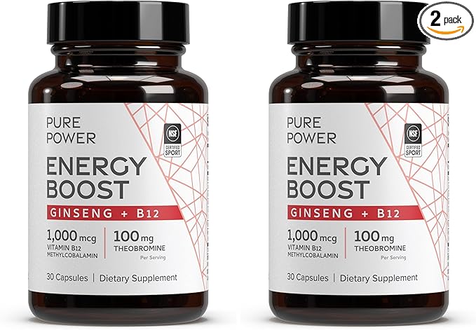 Dr. Mercola Pure Power Energy Boost, 30 Servings (30 Capsules), Ginseng + B12, Dietary Supplement, Boosts Physical & Mental Energy, Non-GMO (Pack of 2)