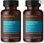 Amazon Elements Women’s One Daily Multivitamin, 59% Whole Food Cultured, Vegan, 65 Tablets, 2 Month Supply (Packaging May Vary) (Pack of 2)