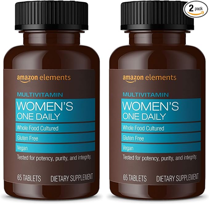 Amazon Elements Women’s One Daily Multivitamin, 59% Whole Food Cultured, Vegan, 65 Tablets, 2 Month Supply (Packaging May Vary) (Pack of 2)