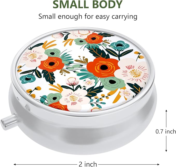 3 Pack Pill Box, Small Pill Case for Purse & Pocket, Cute Travel Medicine Organizer, Portable Medicine Container Holder to Hold Vitamins, Medication, Fish Oil & Supplement, Pink White Flowers