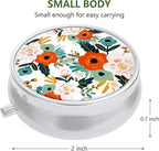 3 Pack Pill Box, Small Pill Case for Purse & Pocket, Cute Travel Medicine Organizer, Portable Medicine Container Holder to Hold Vitamins, Medication, Fish Oil & Supplement, Pink White Flowers
