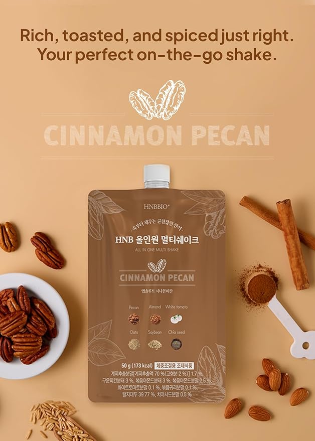 Korean Food All-In-One Multi Shake Cinnamon Pecan(50g*7 Packs) Dietary Fiber, Essential Amino Acids, Vitamins, 7-Day Convenient Individual Packs (12.35 oz)