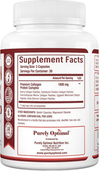 Purely Optimal Premium Multi Collagen Peptides Capsules (Types I, II, III, V, X) - Hair, Skin and Nails, Digestive & Joint Health Supplement, Hydrolyzed Collagen Pills (90 Capsules)