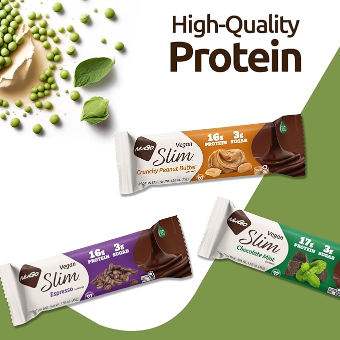 Nugo Slim Dark Chocolate Crunchy Peanut Butter, 16g Vegan Protein, 3g Sugar, 7g Fiber, Low Net Carb, Keto Friendly, Gluten Free, 24 Count