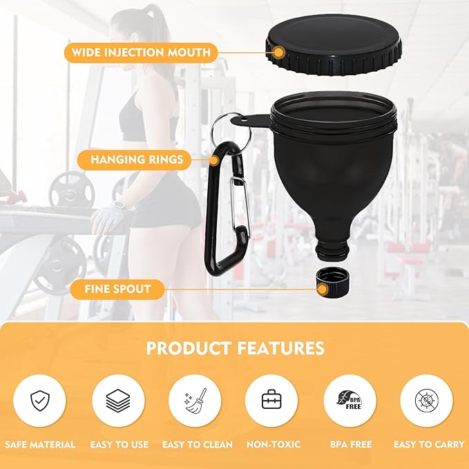 2 Pack Protein Powder Funnel, Portable Protein Powder Keychain, 50ml Protein Powder Holder, Protein Powder Container for Workouts, Fitness and Traveling