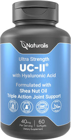 Naturalis UC-II 40 mg with Hyaluronic Acid and Shea Nut Oil | Enhanced Undenatured Type II Collagen for Better Joint Health, Mobility & Flexibility | Gluten-Free & Non-GMO | 60 Softgels