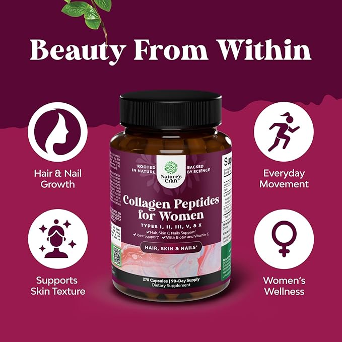 Advanced Multi Collagen Complex - Ageless Multi Collagen Peptides Supplements with Type 1 2 3 5 & X & Biotin for Hair, Skin and Nails Vitamins - Biotin Supplements for Women & Men - 270 Count