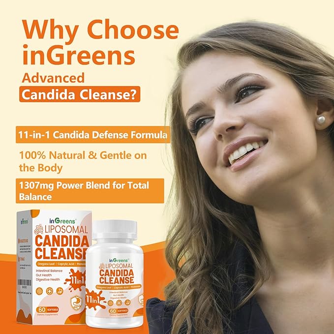 11-in-1 Candida Support Supplement, Antifungal Overgrowth, Intestinal Detox & Gut Health for Women & Men, Balance Probiotic, Natural Herbal Oregano & Caprylic Acid Softgels, 120 Count