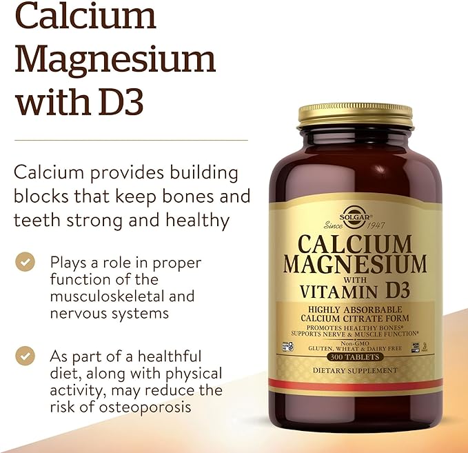 Solgar Calcium Magnesium with Vitamin D3, 300 Tablets - Promotes Healthy Bones, Supports Nerve & Muscle Function - Highly Absorbable Form - Non-GMO and Gluten Free - 60 Servings, (Pack of 2)