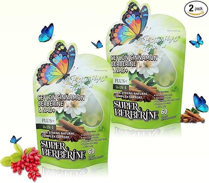 BUTTERFLY'S TEAR Berberine Supplement Gummies – Support Healthy Metabolism with Ceylon Cinnamon, Turmeric, Green Tea, Vegan, Non-GMO, Gluten-Free - Green Grape Flavor (2 Pack 120 Chew)