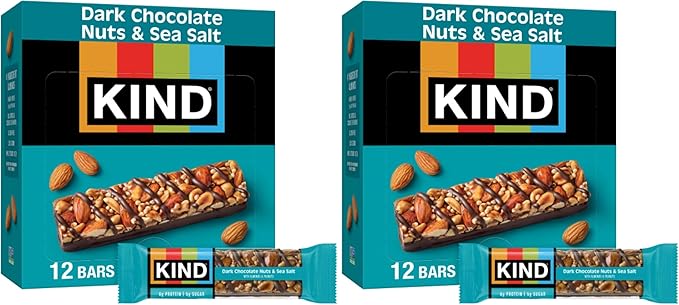 KIND Nut Bars, Dark Chocolate Nuts and Sea Salt, Healthy Snacks, Gluten Free, Low Sugar, 6g Protein, (Pack of 24)