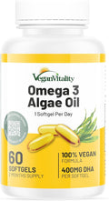 Vegan Vitality Vegan Omega 3 Supplement - 60 Plant Based Algae Oil Soft Gels Essential Fatty Acids with Vegan DHA for Joint, Heart & Immune Support Without EPA