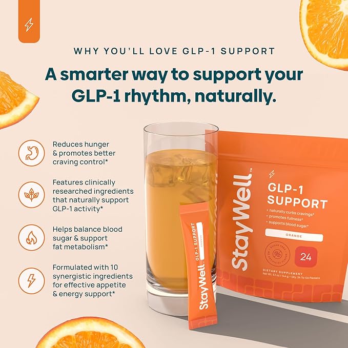 GLP-1 Supplement | Natural GLP-1 Production | GLP 1 Booster Drink Mix to Control Appetite and Cravings | Great Tasting Metabolic Support - Yerba Mate, Garcinia Cambogia, Berberine [Orange]