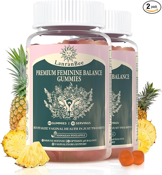 Premium Feminine Balance Gummies - for Women’s Health & Wellness - Immune Support - Vegan, Gluten-Free & Halal - Hawaiian Pineapple - 60 Gummies - 30 Servings (2)