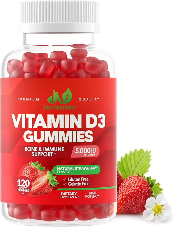 Vitamin D3 5000IU / 10,000IU Gummies for Adults & Kids (120 Count) - Maximum Strength Support for Immune System, Bones & Teeth - Gluten-Free, Non-GMO, Great Tasting Strawberry Flavor - 4 Month Supply