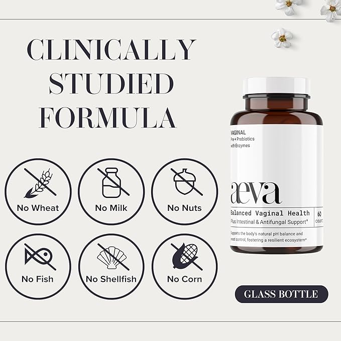 Aeva Vaginal Probiotic: Probiotics + Prebiotics + Enzymes + Fulvic Acid – Supports Vaginal Microbiome Health, Yeast Balance, Candida & Gut Wellness – Functional Medicine Formula – Made in California