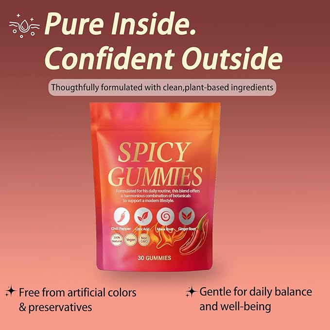 Spicy Square Gummy, Hot Peach Gummies – Natural Chili Flavor, 30 Gummies