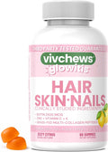 Glowitis Hair, Skin & Nails Gummies for Thick Hair, Strong Nails & Healthy Skin with Hydrolyzed Multi-Collagen Peptides, Biotin, Zinc, Vitamins C & E, Gluten-Free, Zesty Citrus Flavor, 60 Ct