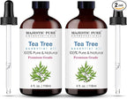 Majestic Pure Tea Tree Essential Oil with Glass Dropper - 4 Fl Oz Pack of 2-100% Pure and Natural Tea Tree Oil - Premium Grade Essential Oils for Diffuser, Aromatherapy, Soap and Candle Making