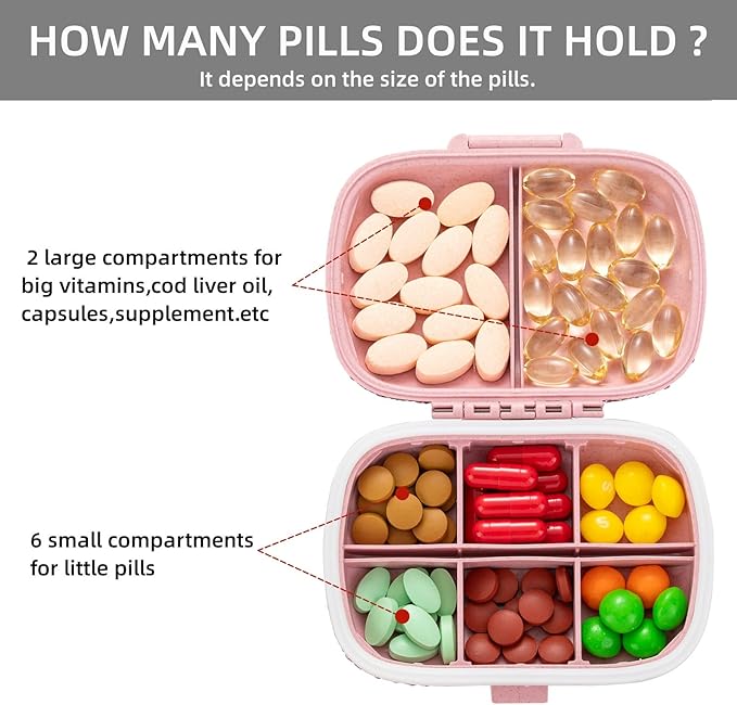 Cute Pill Organizer Small Bling Pill Case for Purse Medicine Vitamin Container Holder Daily Pill Box Container for Women Travel Medicine Kit(Letter K Pink)