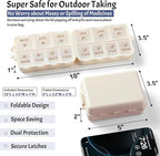 NEW Foldable & Double Protection Portable Weekly Pill Organizer 2 Times A Day with Etched Labels, AM PM 7 Day Week Medicine Box, Daily Travel Pill Case Holder Dispenser for Vitamin, Supplement - Khaki