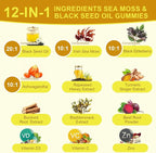 Black Seed Oil & Sea Moss Gummies, 2Pack Irish Sea Moss Gummies with Black Seed Oil, Ashwagandha Extract, Elderberry, Turmeric, Vitamin C, Vitamin D3 - Immune Support, Joints, Digestion, Hair & Skin