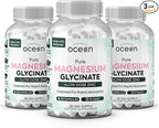 Organics Ocean Pure Magnesium Glycinate with Zinc - Maximum Strength Chelated Magnesium Supplement for Women and Men for Muscle Cramps and Sleep Support - 3 Bottles