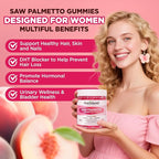 Saw Palmetto for Women Gummies, Organic Saw Palmetto with Pumpkin Seed Oil for Hair Growth, DHT Blocker & Urinary Health, Sugar Free, Vegan, Peach Flavor, 60 Chewable