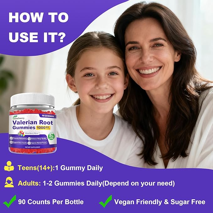 90 Count | Valerian Root Gummies with Melatonin & L-Theanine, Natural Valerian Root Extract Supplements for Deep Zzz, Relaxation & Calming, Mixed Berry Flavor, Sugar Free, Non-GMO