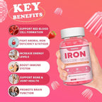 Vegan Iron Supplement Gummies for Women & Men, Anemia, Blood Builder & Energy Support for Iron Deficiency, with Vitamin C, A, B Complex, Folate, CoQ10, Sugar Free, Non-GMO, 60 Count