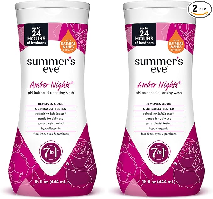 Summer's Eve Amber Nights with Oat and Shea Extracts, Daily Refreshing All Over Feminine Body Wash, Removes Odor, Feminine Wash pH Balanced, 15 fl oz (Pack of 2)