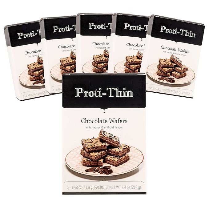 Proti-Thin High Protein Chocolate Wafer Squares, 15g Protein, Low Calorie, Low Sugar, Aspartame Free, Diet Wafer Bars, Healthy Snack, 2 Wafers per Serving, 5 Count Box (6 Boxes - Save 10%)