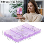 FYY Daily Pill Organizer,7 Compartments Portable Pill Case Travel Pill Organizer,[Folding Design] Large Pill Box for Purse Pocket to Hold Vitamins,Cod Liver Oil,Supplements and Medication-Clear Purple