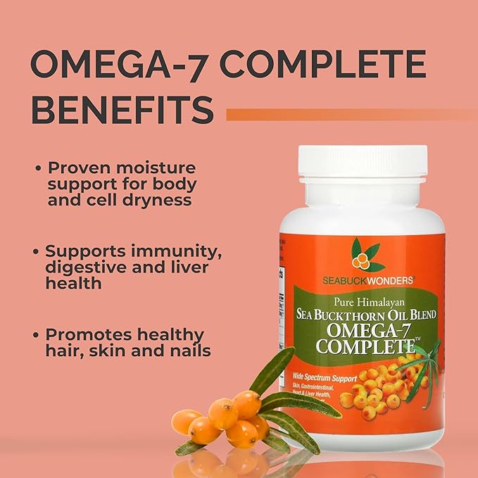 SeabuckWonders Organic Sea Buckthorn Oil Omega-7 Complete, 30 Softgels, 15 Day Supply, with Omega 3, 6 & 9, Supports Hair, Skin & Nails, Overall Health & Wellness