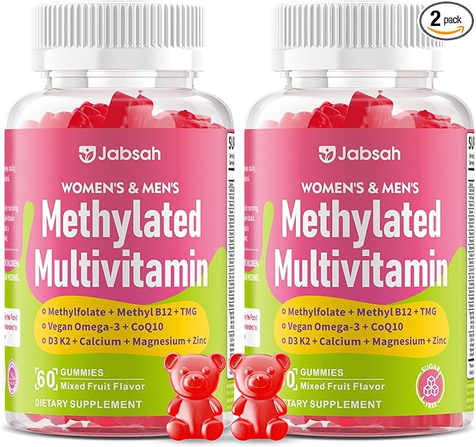 Methylated Vitamin B Complex Gummies for Women & Men, Multivitanins Gummy with Vitamin A, C ,E, Methylfolate & B12, TMG, Calcium, D3 K2, Magnesium & More for Overall Health-Vegan, Sugar Free,120 Cts