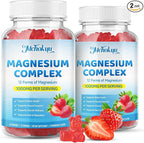 Magnesium Complex Gummies 1000mg | 12-in-1 Magnesium Complex Supplement with Glycinate, Citrate, Malate & Taurate Supports Muscle Function, Bone Health, Rest & Relaxation – Strawberry, 120 Count