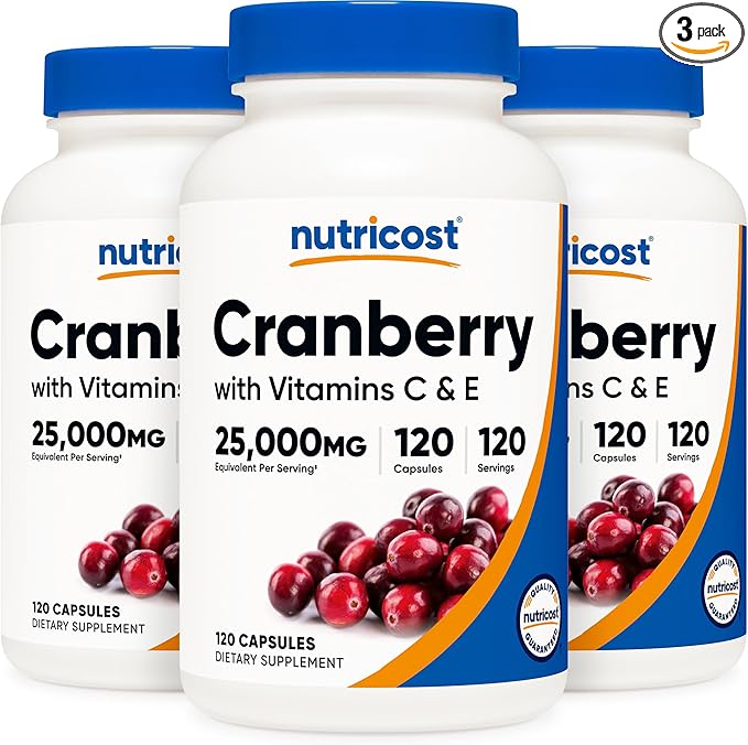 Nutricost Cranberry Extract 120 Capsules for 120 Servings Per Bottle (3 Pack) - with Vitamin C & Vitamin E