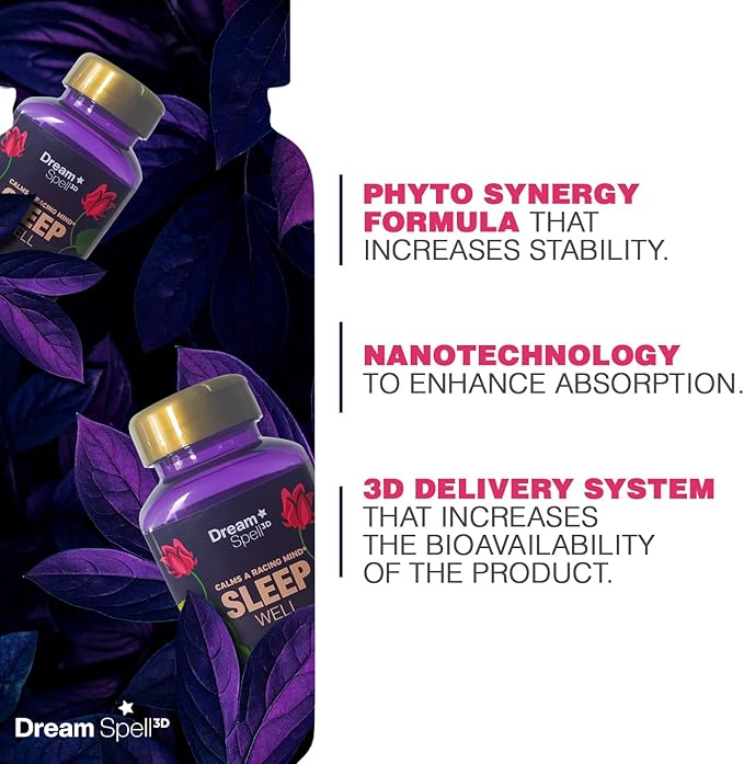 Dream Spell 3D Natural-Based Sleep Aid - Soothes an Alert Mind, No Next-Day Grogginess- Drug-Free Innovative Formula with 3Mg Melatonin, GABA, Hops - Restful Nights, Refreshed Mornings - 60 Capsules