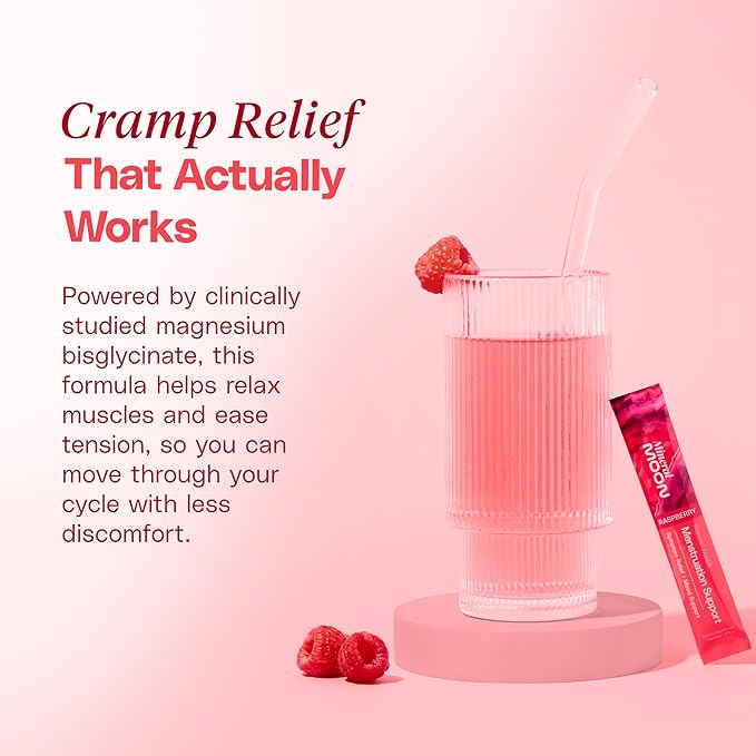 Premium Menstruation Support - 14 Sachets Raspberry Drink - Hormonal Balance & PMS Support - Reduce Period Cramps, Fatigue & Nausea -with Magnesium Bisglycinate, BenfoPure B1 & Vitamin B6