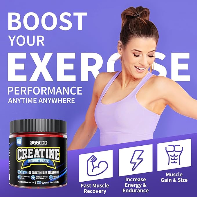 99.99% Creatine Monohydrate Gummies for Men & Women, 5,000mg Tasty Creatine Gummies for Muscle Strength, Endurance, Recovery & Sugar Free, Gluten-Free, Vegan, Non-GMO, 120 Count